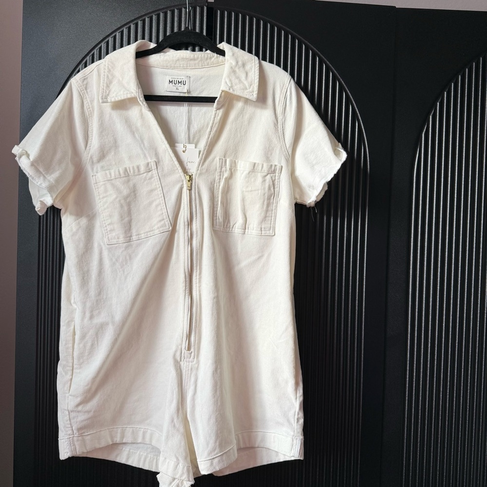Show Me Your MuMu Cream Zip-Up Romper